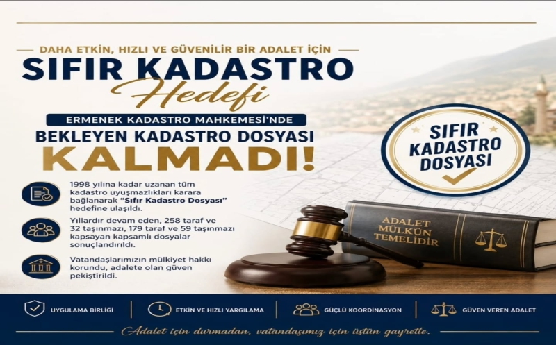 Ermenek Kadastro Mahkemesinde "Sıfır Dosya" Başarısı